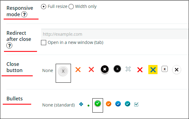 Appearance tab options in Popup WordPress plugin Appearance tab options in Popup WordPress plugin