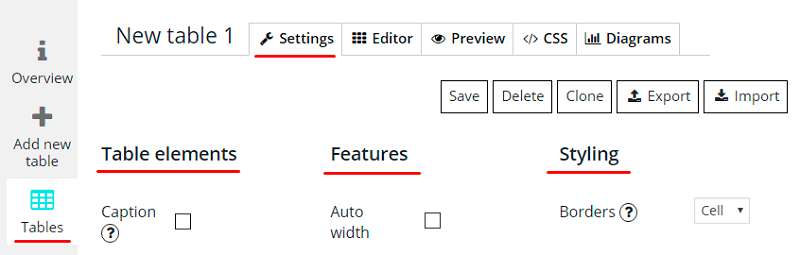 Settings tab in WordPress Data Tables Settings tab in WordPress Data Tables