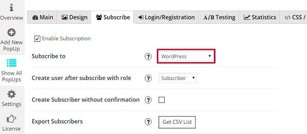 Popup Subscription Settings via WordPress Popup Subscription Settings via WordPress