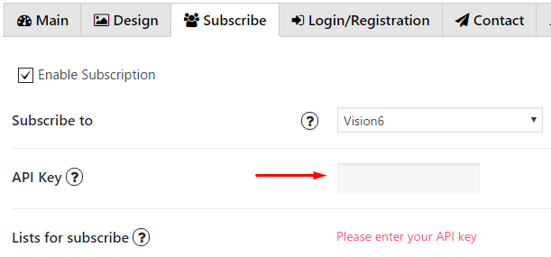 Enter API key Vision6