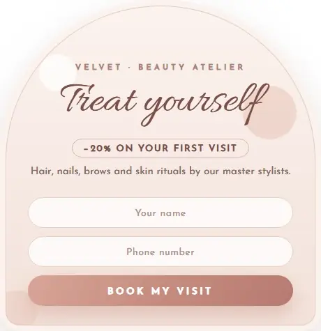 Beauty Salon Velvet Booking form template