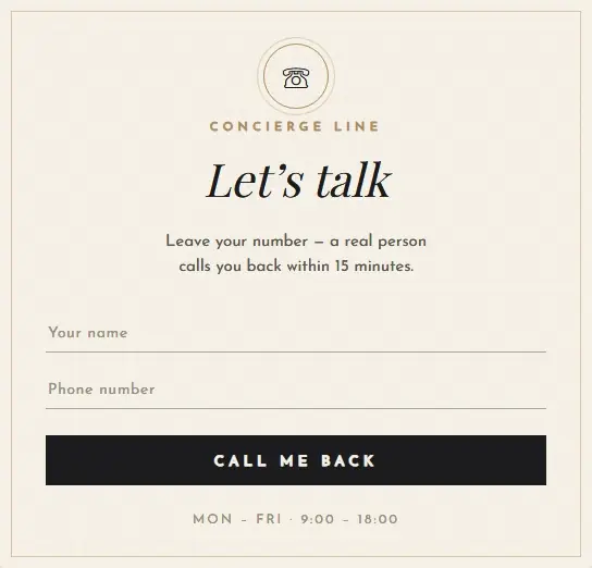 Callback Concierge form template