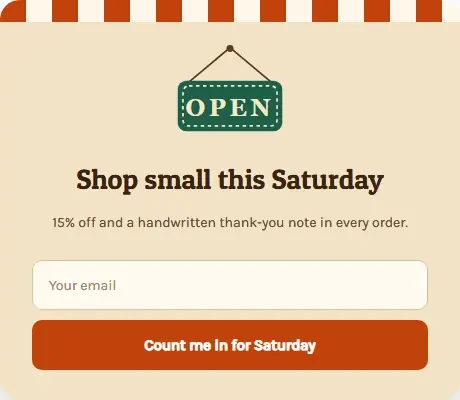 Small Business Saturday Shopfront form template