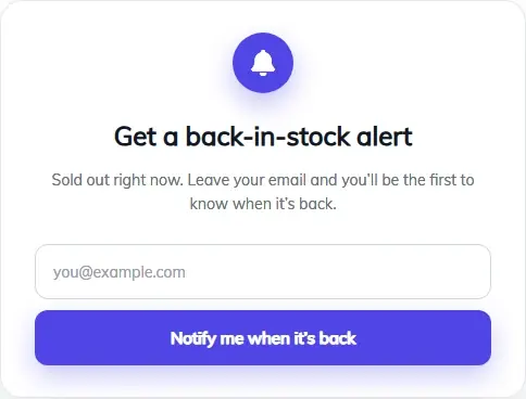 Back in Stock Alert form template