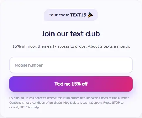 SMS Text Club Signup form template