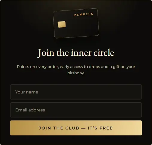 VIP Club Membership Card form template