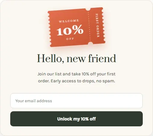 Welcome Discount 10% form template