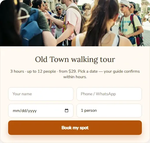 Guided Tour Booking form template