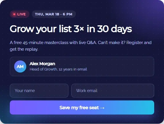 Webinar Live Masterclass form template