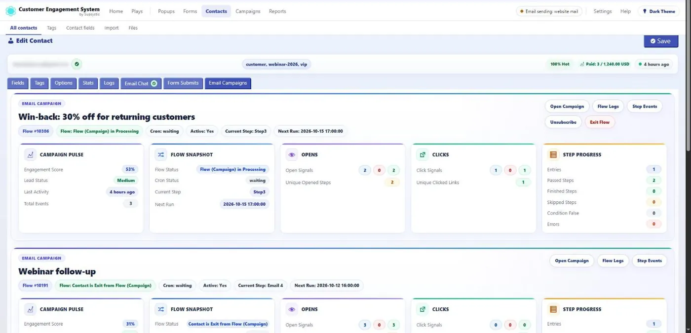 CES CRM: Campaigns per contact