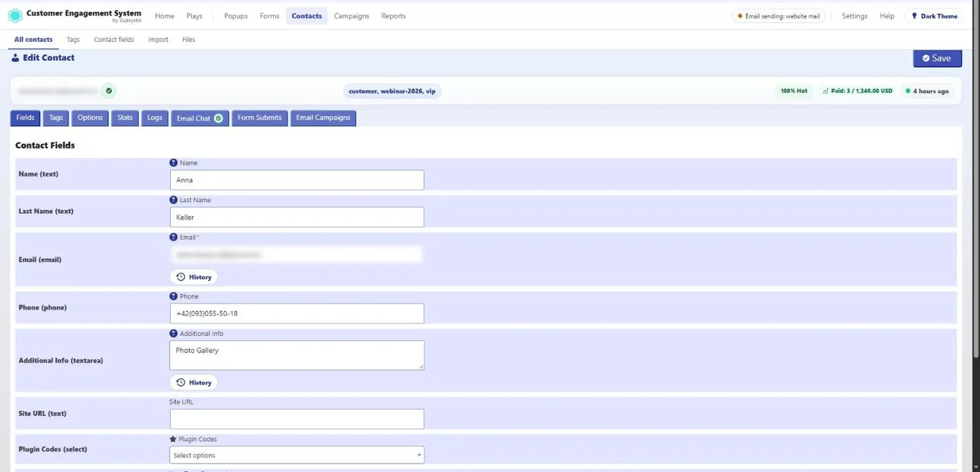CES CRM: The contact record