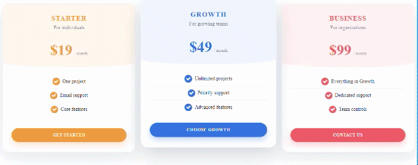 pricing table templates examples