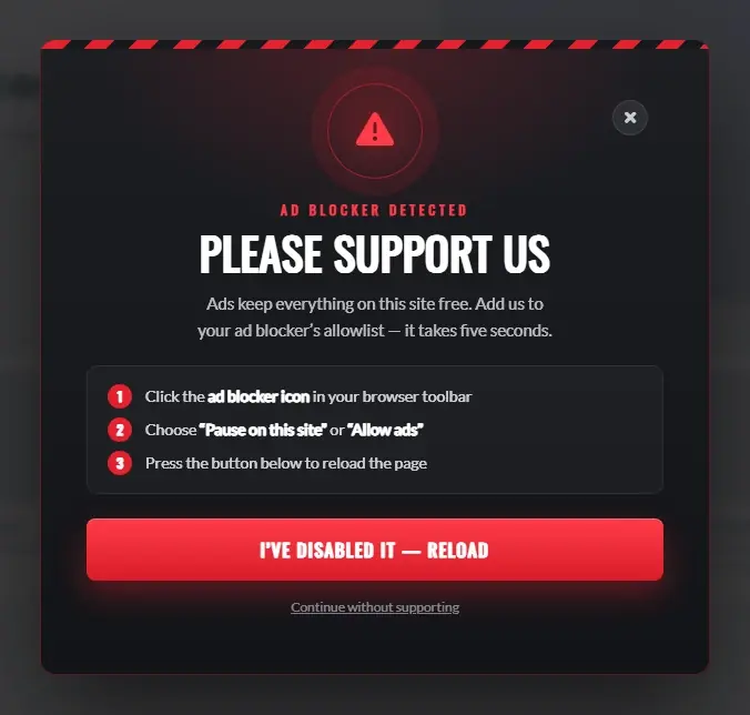 AdBlock Detected Red Alert popup template