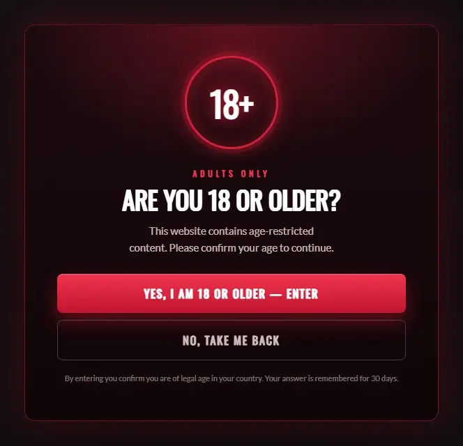 Age Verification Crimson 18+ popup template