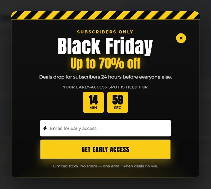Black Friday Early Access popup template