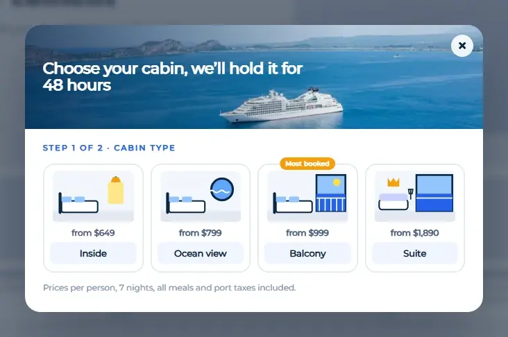 Cruise Cabin Picker popup template