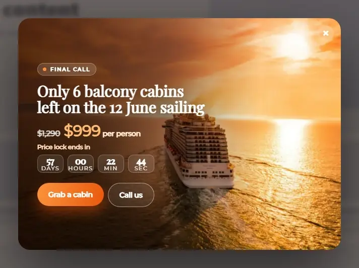 Cruise Final Call Sunset popup template