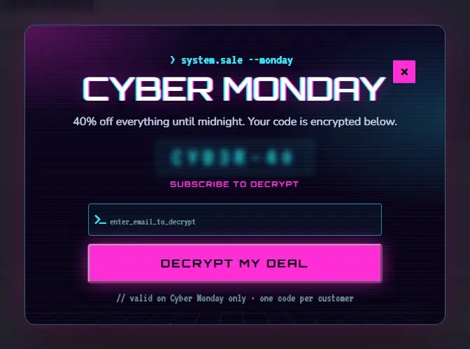 Cyber Monday Decrypt popup template
