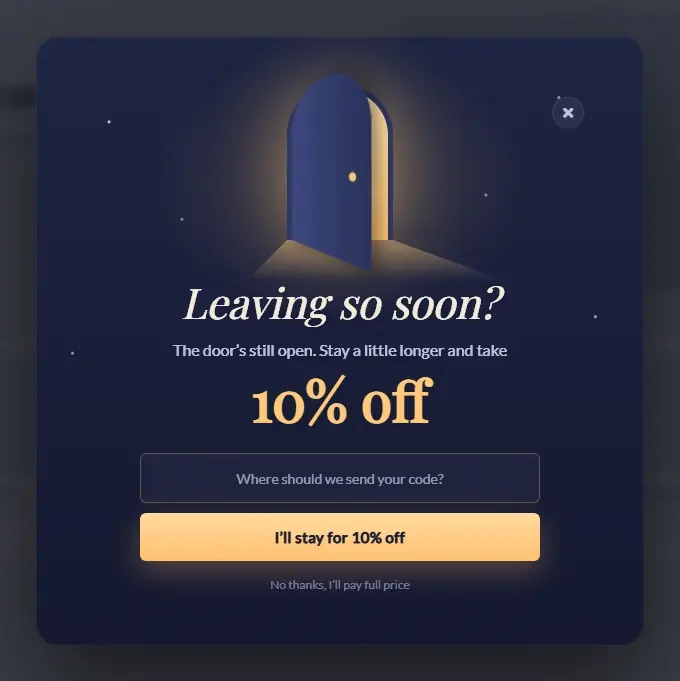 Exit Intent Door Ajar popup template