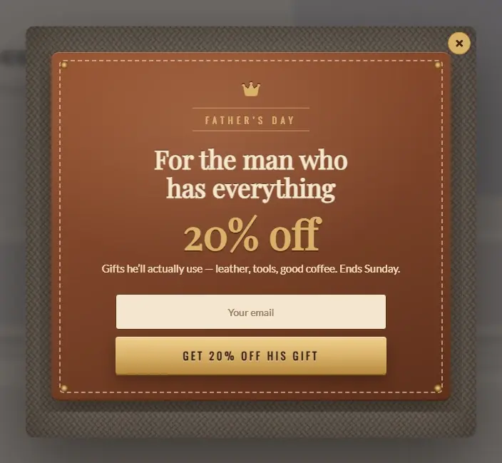 Fathers Day Tweed and Leather popup template