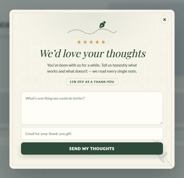 Feedback Letterpress popup template