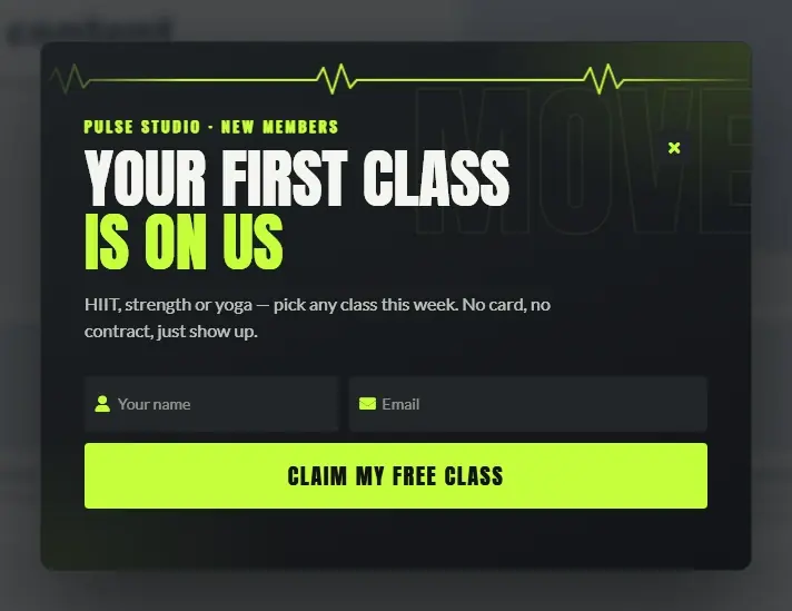 Fitness Pulse Free Class popup template