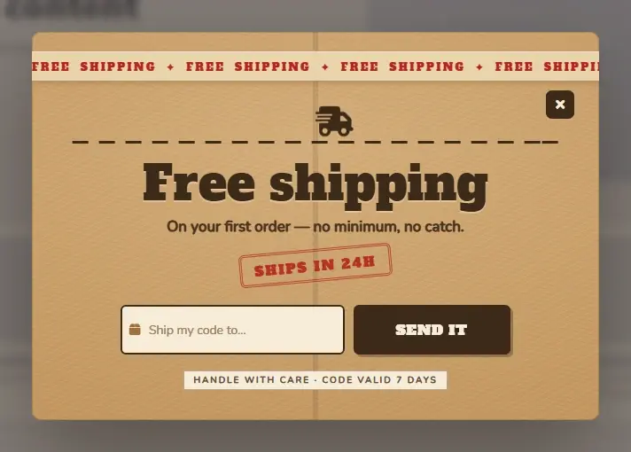 Free Shipping Parcel popup template