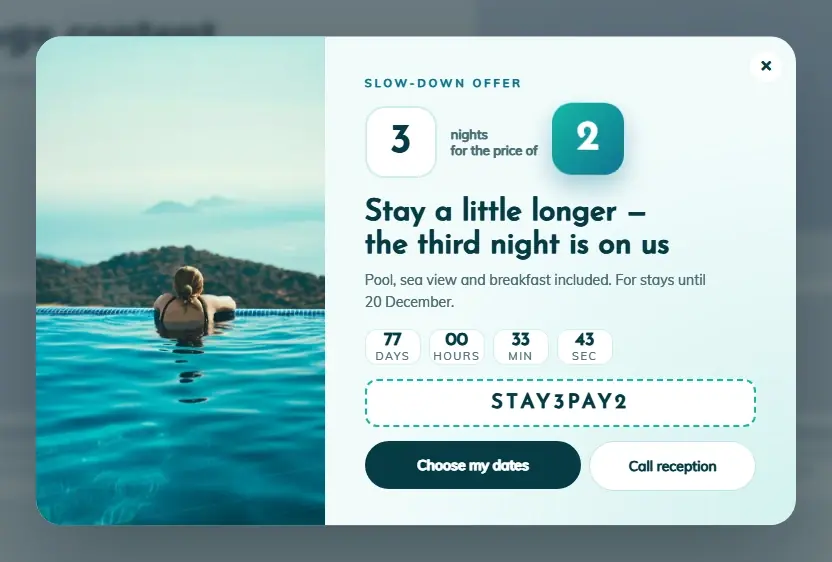 Hotel Stay 3 Pay 2 popup template
