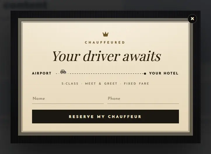 Luxury Chauffeur Service popup template
