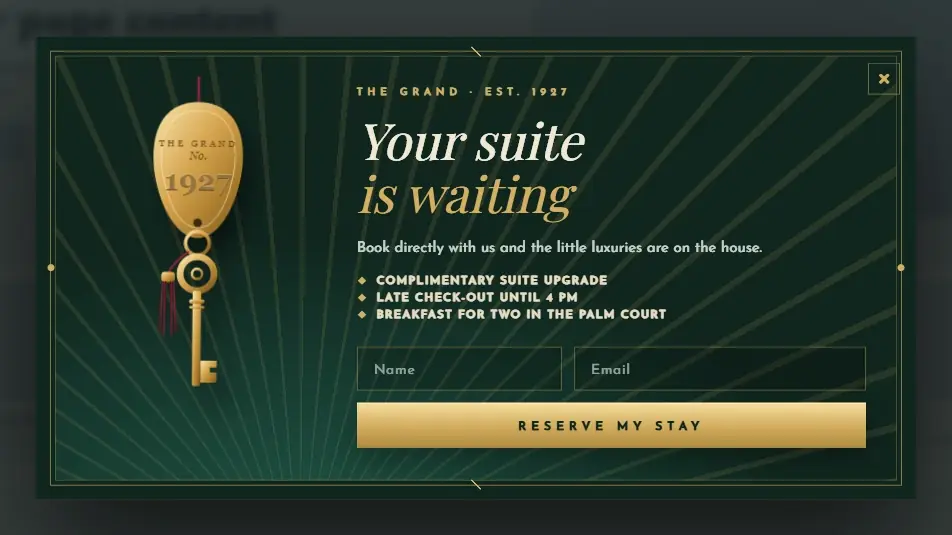 Luxury Grand Hotel Key popup template