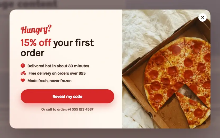 Food Delivery First Order popup template