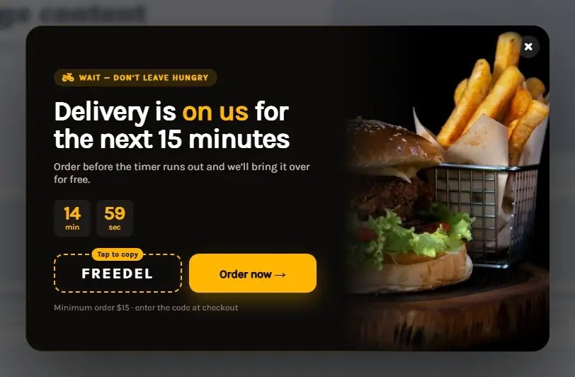 Food Delivery Exit Timer popup template