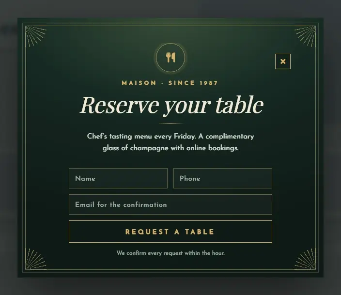 Restaurant Maison Reservation popup template