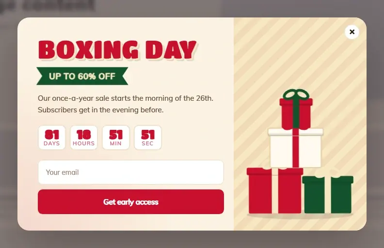 Boxing Day Tumbling Boxes popup template