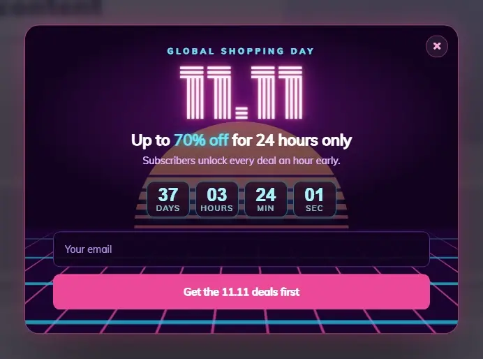 11.11 Neon Shopping Day popup template