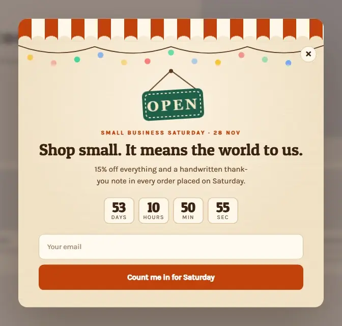 Small Business Saturday Shopfront popup template