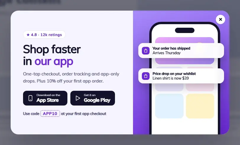 Get the App Offer popup template