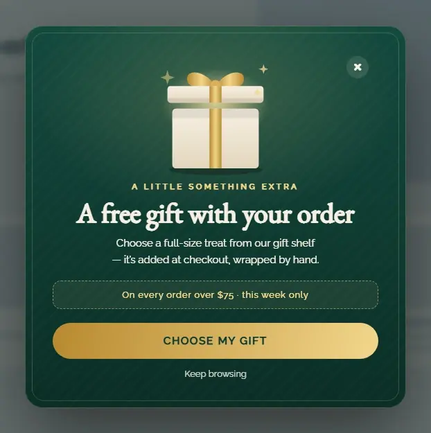 Free Gift With Order popup template