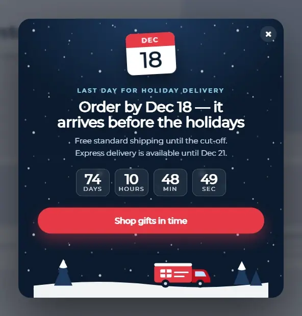 Holiday Delivery Deadline popup template