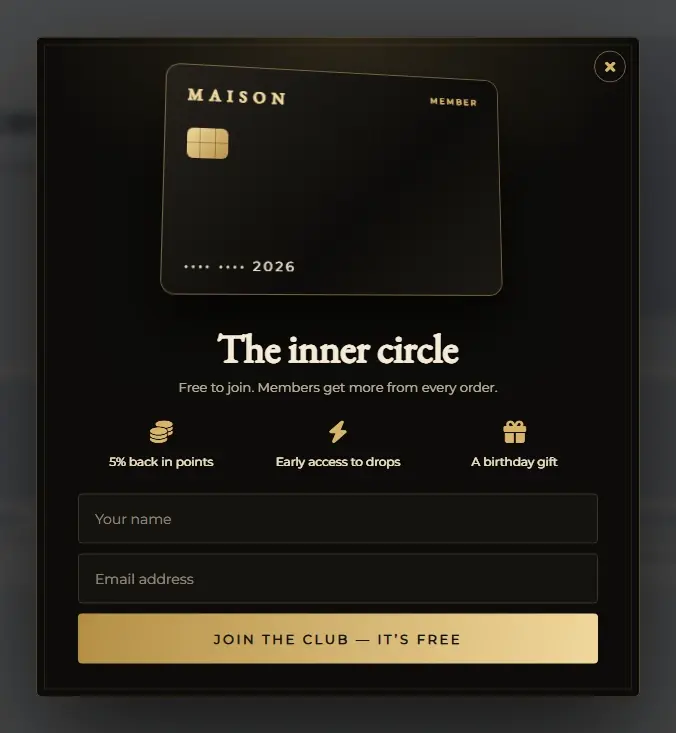 VIP Club Membership Card popup template