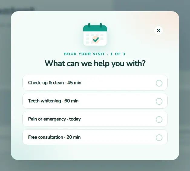 Appointment Booking Wizard popup template