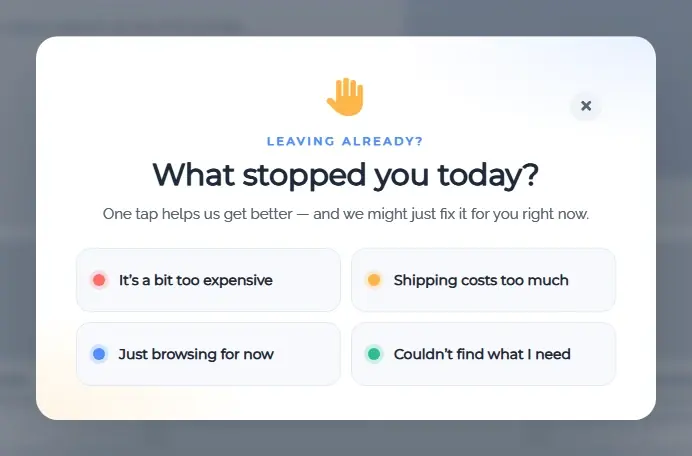 Exit Survey Before You Go popup template