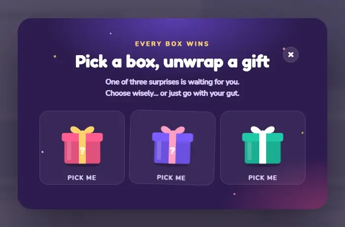 Pick a Mystery Box popup template