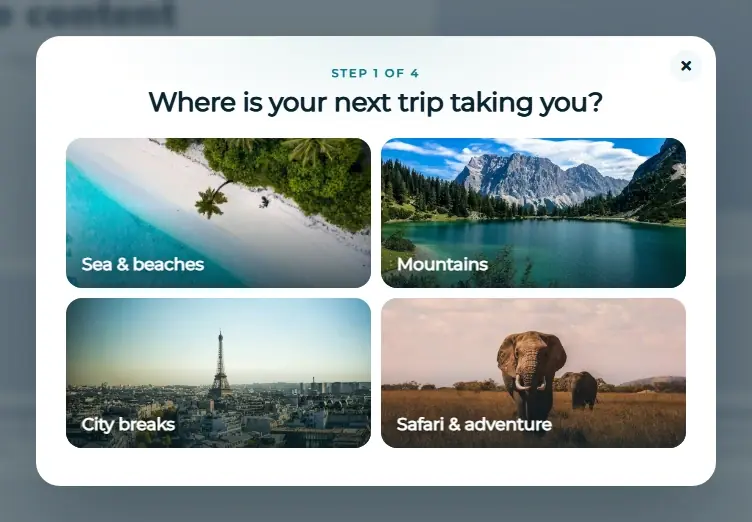 Tour Finder Quiz popup template