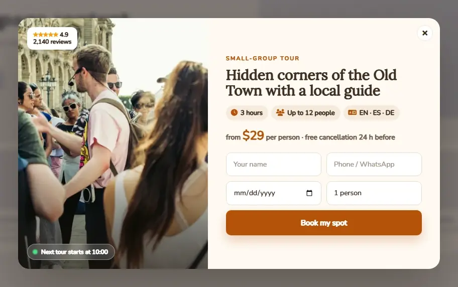 Guided Tour Booking popup template