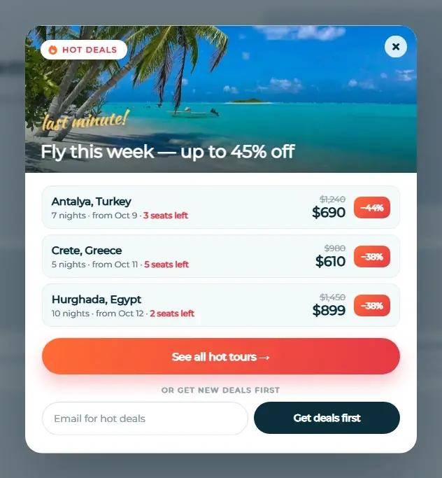 Hot Tour Deals popup template