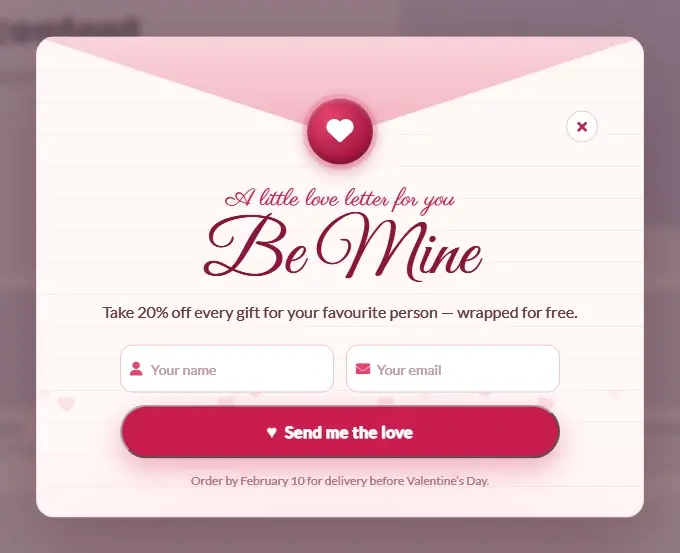 Valentine Love Letter popup template