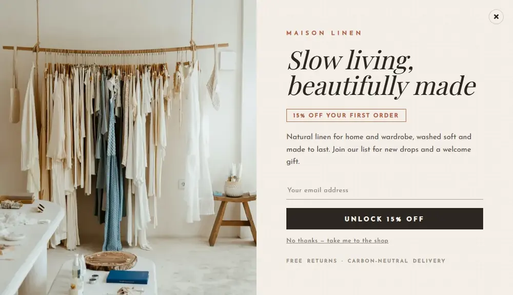 Full Screen Welcome Mat popup template