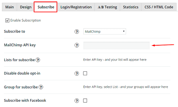 Mailchimp api key in WordPress Popup plugin