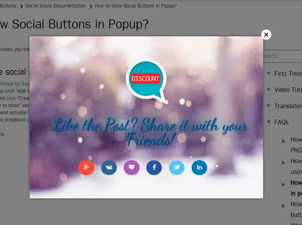Social Share Buttons in Popup